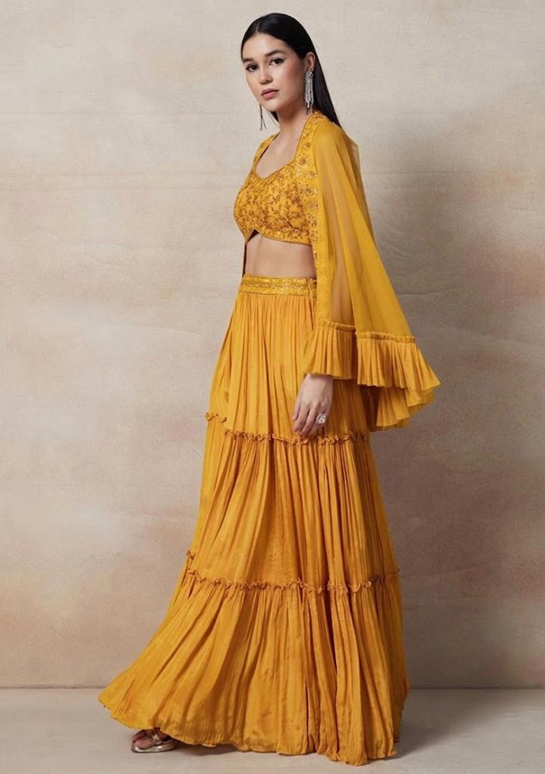 Yellow Embellished Designer Fusion Set - Indya