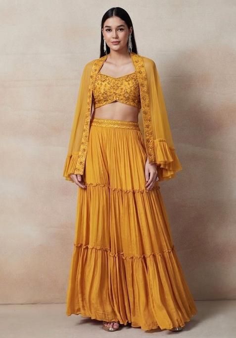 Yellow Embellished Designer Fusion Set