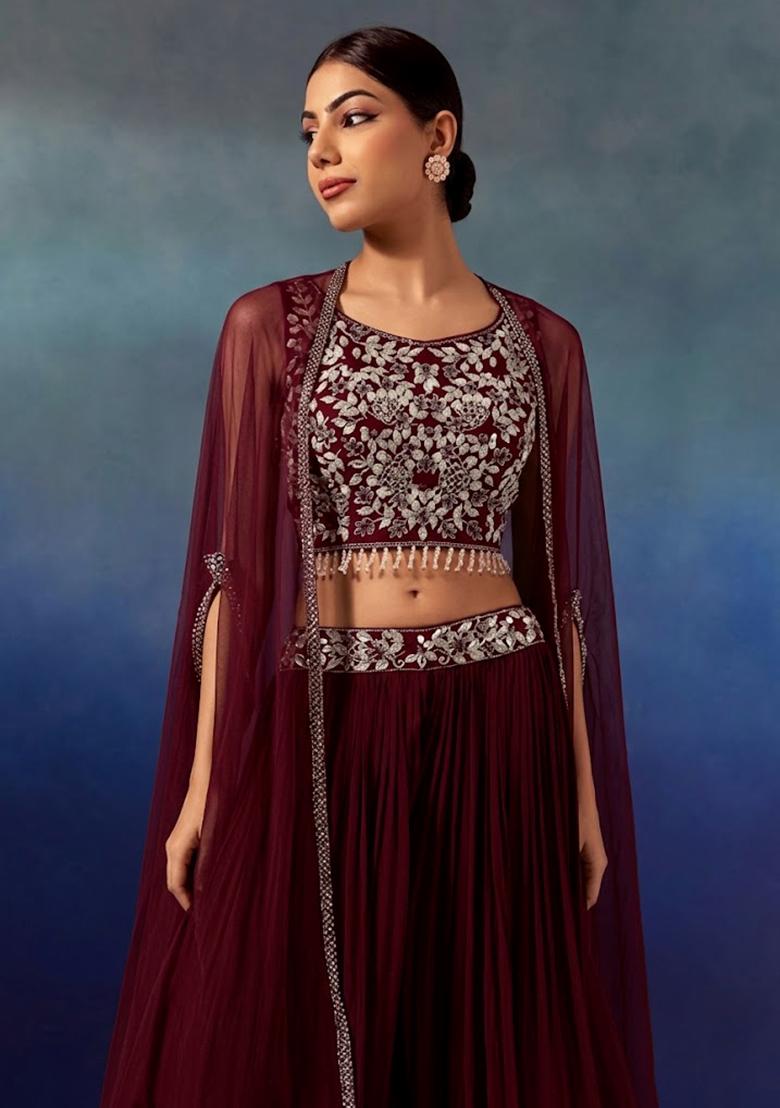 Burgundy Embellished Designer Lehenga Set - Indya
