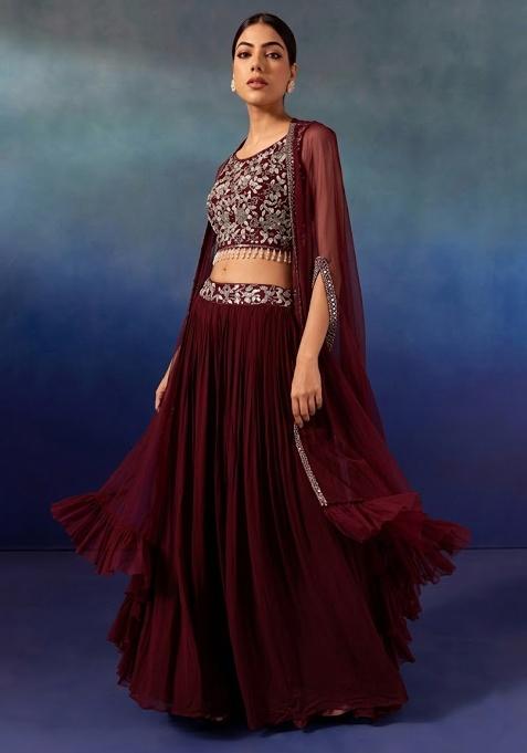 Burgundy Embellished Designer Lehenga Set