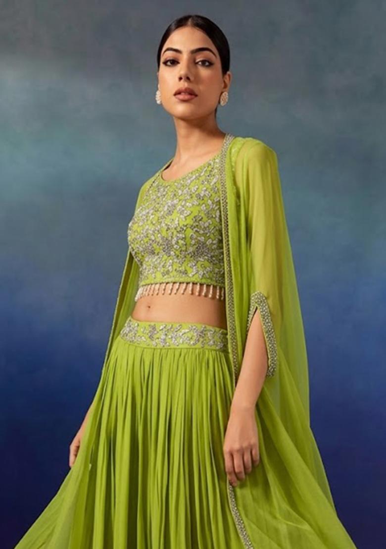 Lime Zest Embellished Designer Lehenga Set - Indya