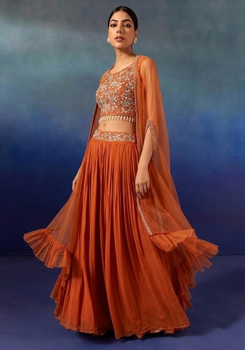 Papaya Embellished Designer Lehenga Set
