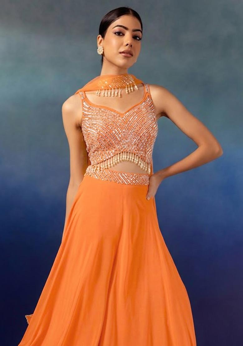 Papaya Embroidered Designer Fusion Set - Indya