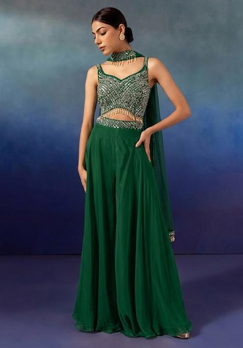 Pine Green Embroidered Designer Fusion Set