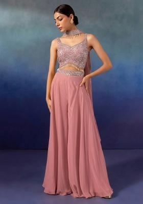 Sea Pink Embroidered Designer Fusion Set