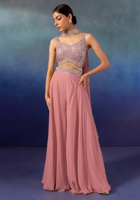 Sea Pink Embroidered Designer Fusion Set