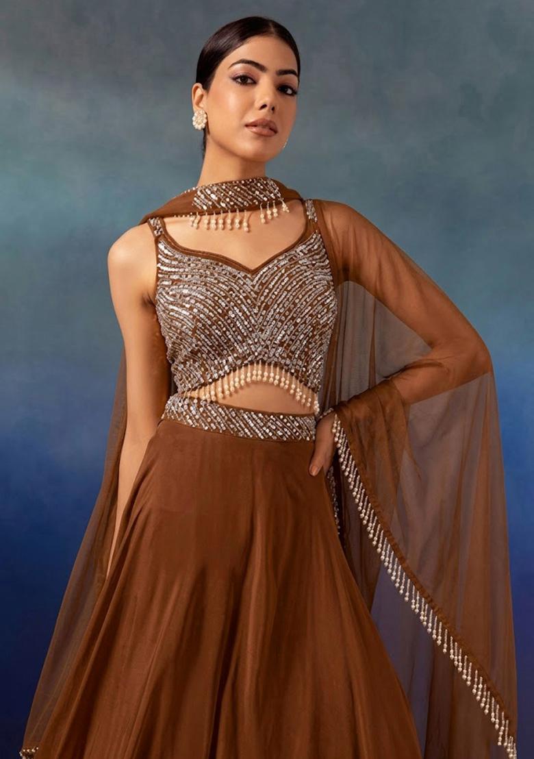 Toffee Embroidered Designer Fusion Set - Indya