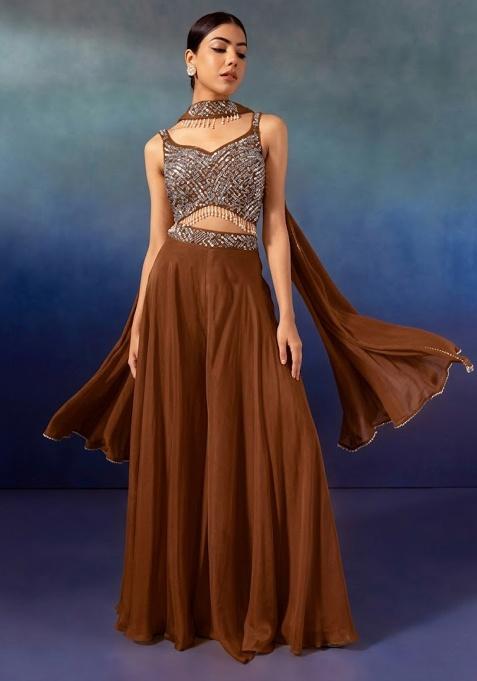 Toffee Embroidered Designer Fusion Set