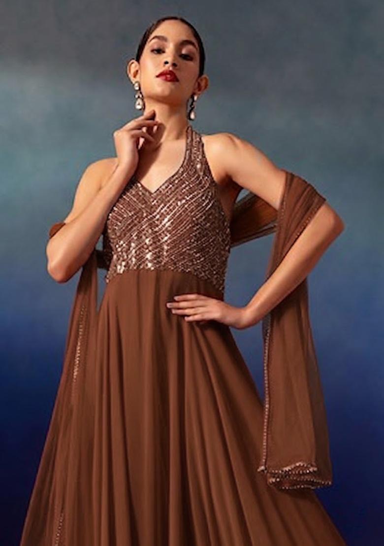 Toffee Embellished Designer Anarkali With Dupatta - Indya