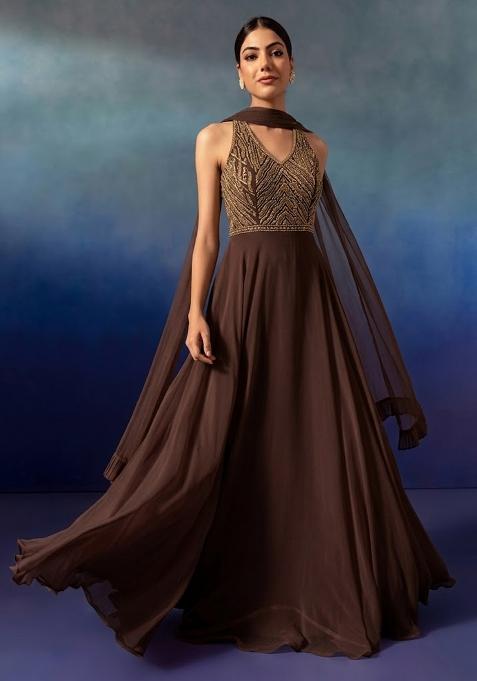 Black Embellished Designer Anarkali With Dupatta