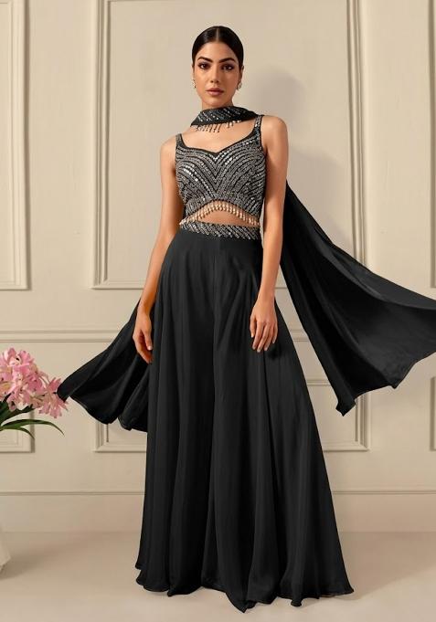 Black Embroidered Designer Fusion Set