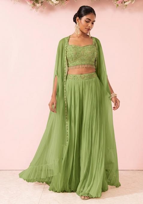 Mint Green Embroidered Designer Fusion Set
