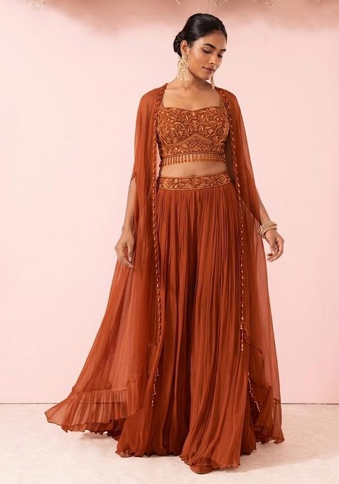 Rust Embroidered Designer Fusion Set