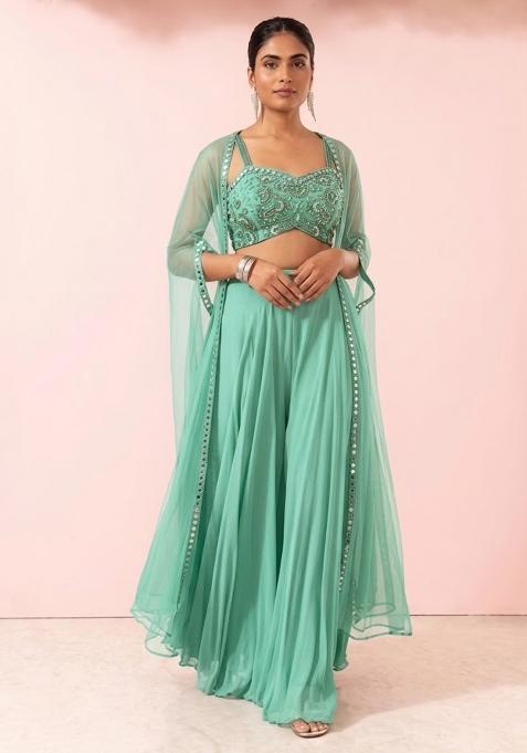 Sky Blue  Embroidered Designer Fusion Set