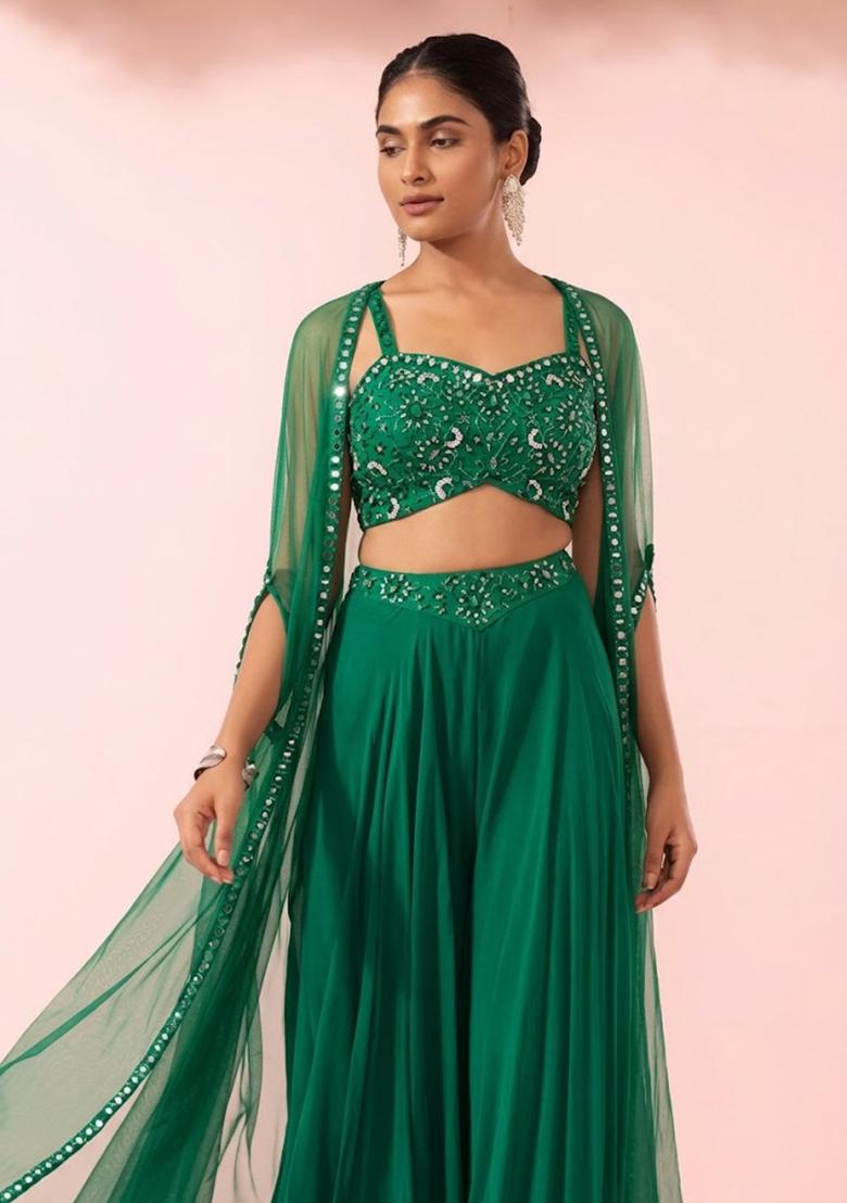 Emerald Embroidered Designer Fusion Set - Indya