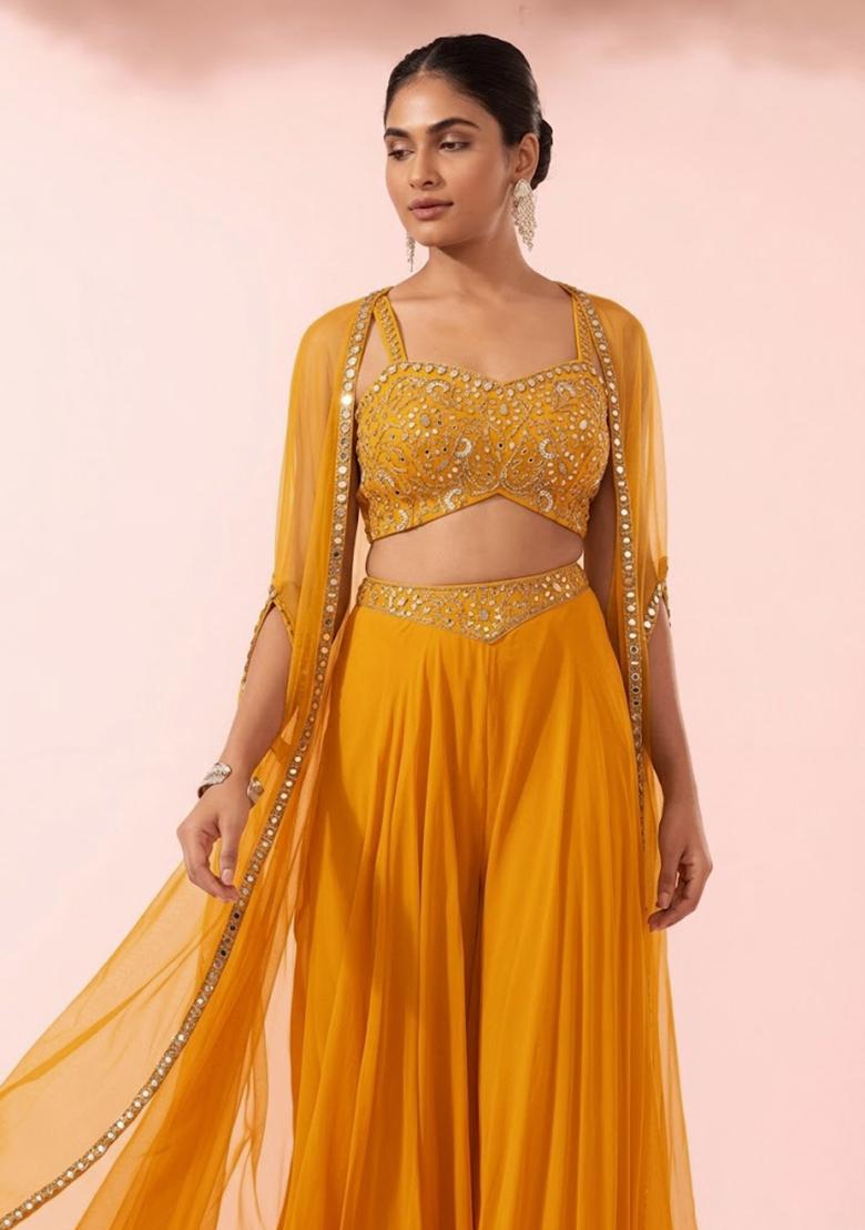Marigold Embroidered Designer Fusion Set - Indya