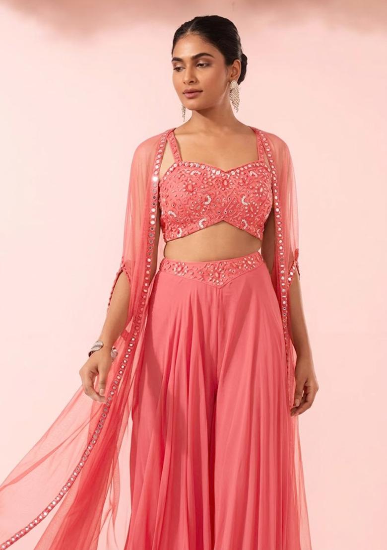 Sugar Coral Embroidered Designer Fusion Set - Indya