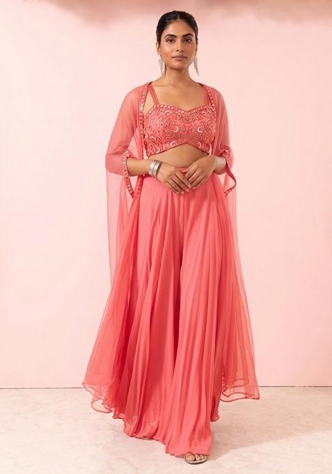 Sugar Coral Embroidered Designer Fusion Set