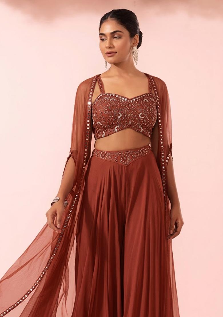 Brown Embroidered Designer Fusion Set - Indya