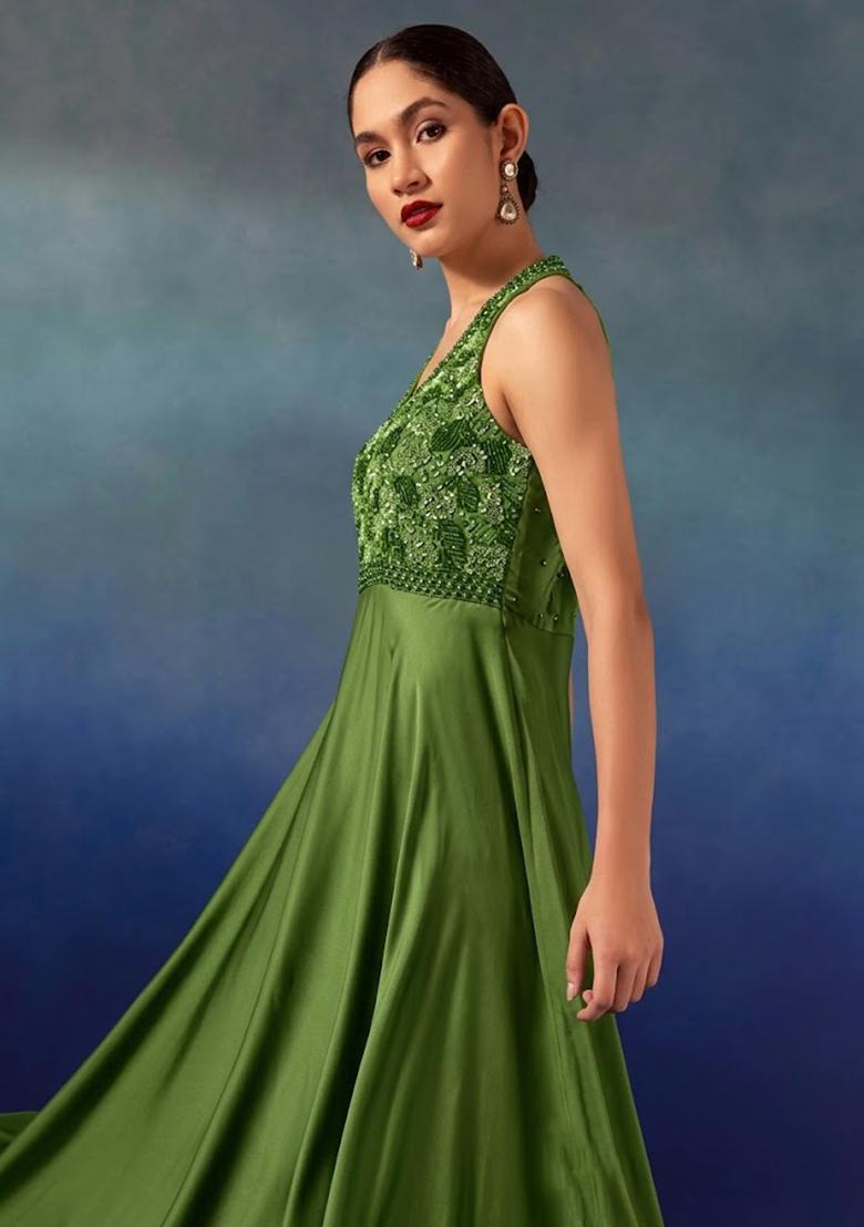 Emerald Green Embroidered Designer Anarkali - Indya