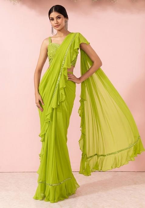 Love Bird Embellished Designer Pre Draped Saree Set
