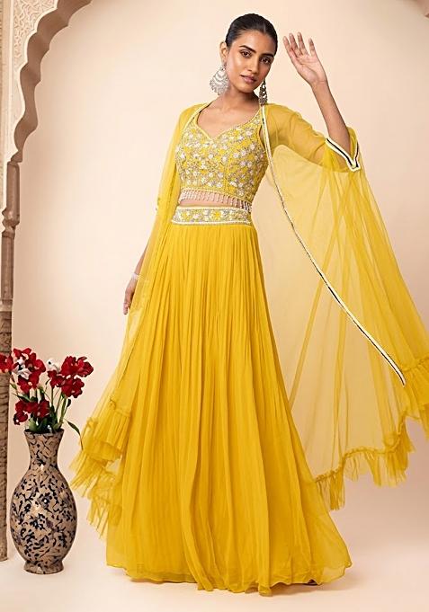 Prime Rose Yellow Embroidered Designer Fusion Set
