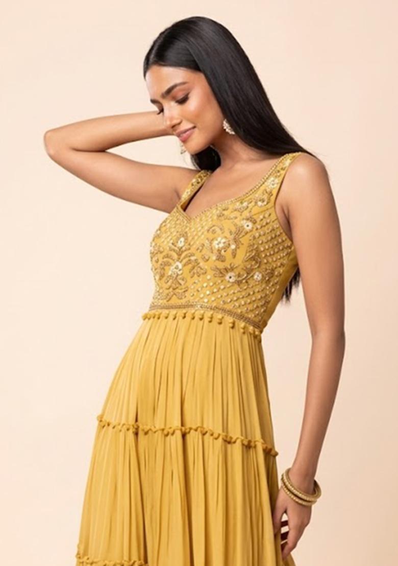 Light Yellow Embroidered Designer Anarkali - Indya