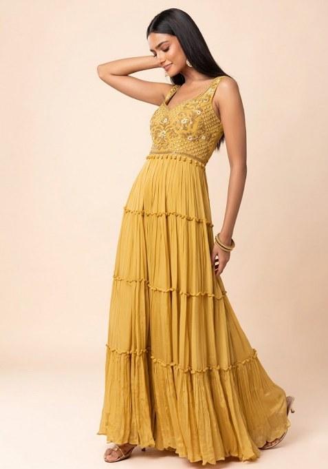 Light Yellow Embroidered Designer Anarkali