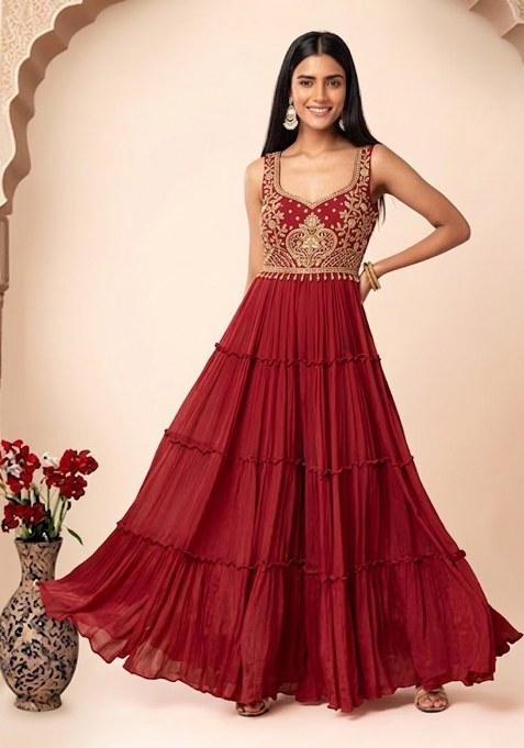 Red Embroidered Designer Anarkali