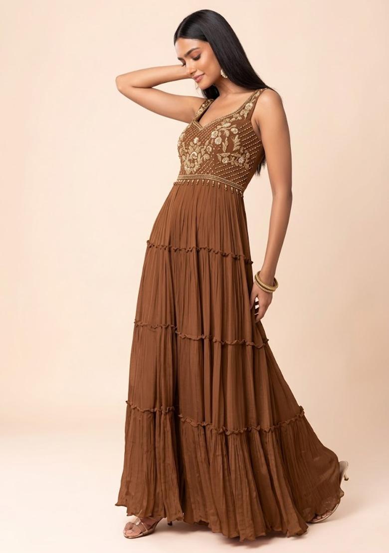 Toffee Embroidered Designer Anarkali - Indya