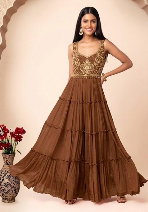 Toffee Embroidered Designer Anarkali