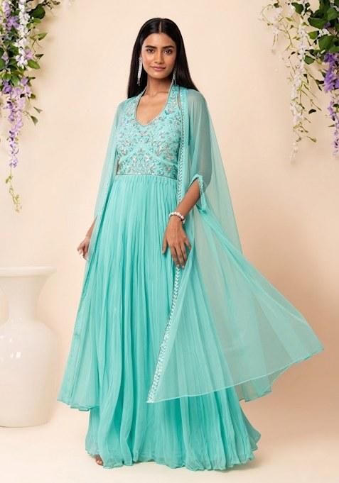 Turquoise Embroidered Designer Anarkali