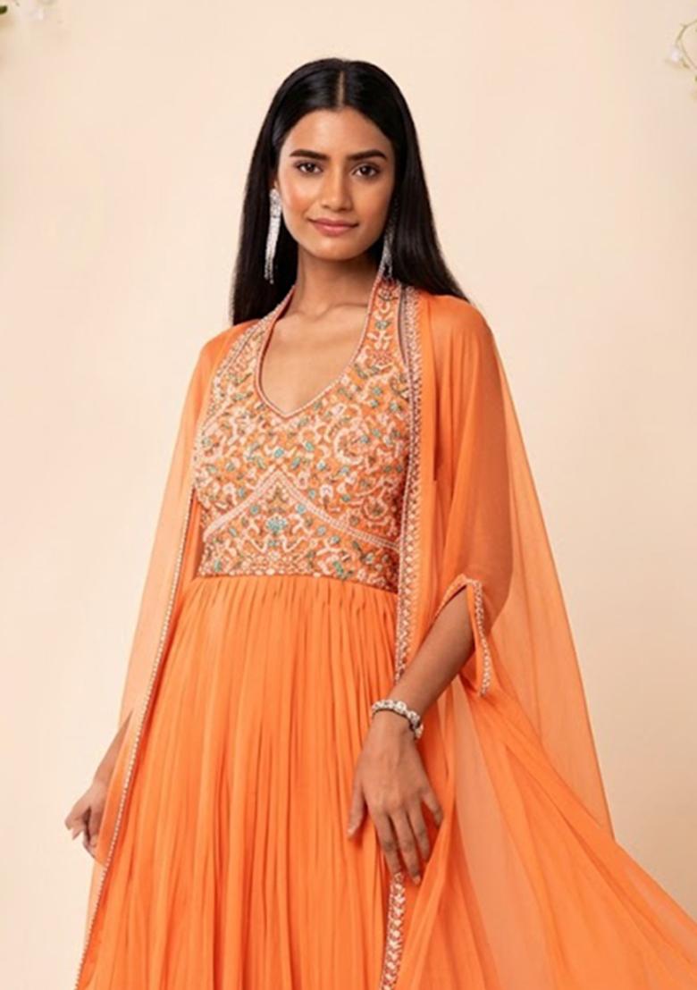 Papaya Embroidered Designer Anarkali - Indya
