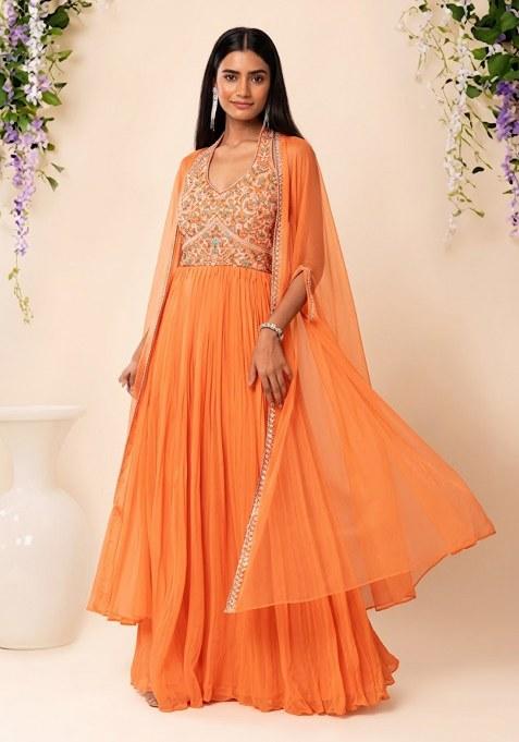 Papaya Embroidered Designer Anarkali