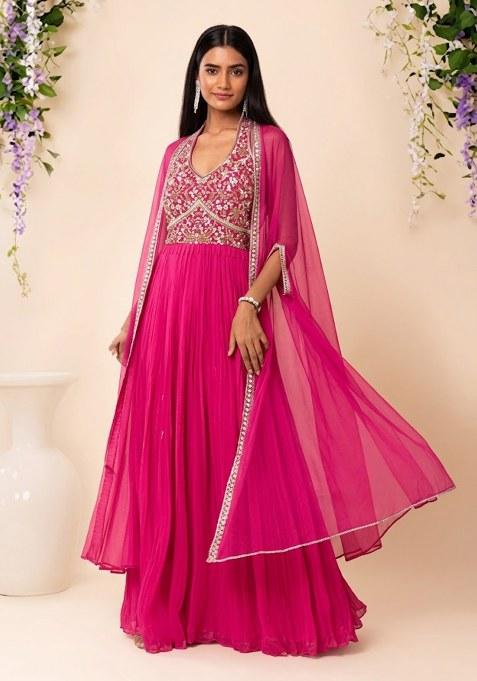 Pink Yarrow Embroidered Designer Anarkali