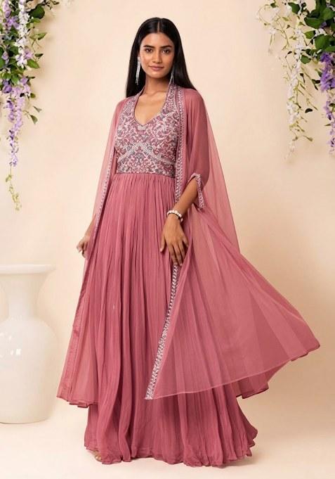 Rose Shadow Embroidered Designer Anarkali