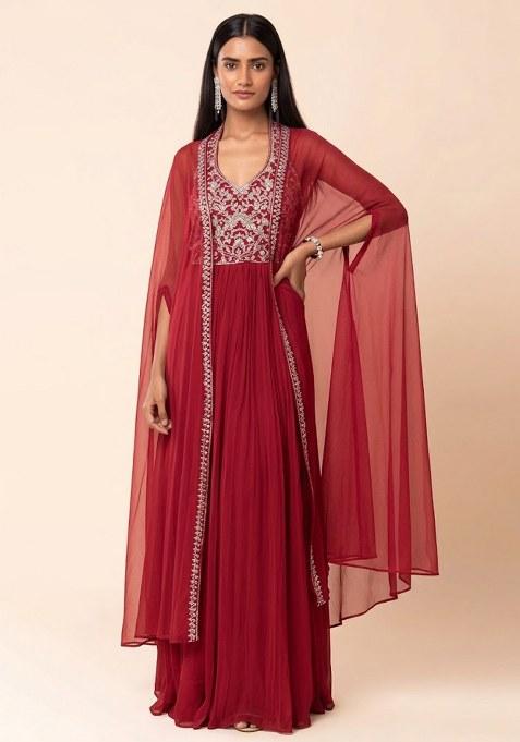 Red Embroidered Designer Anarkali