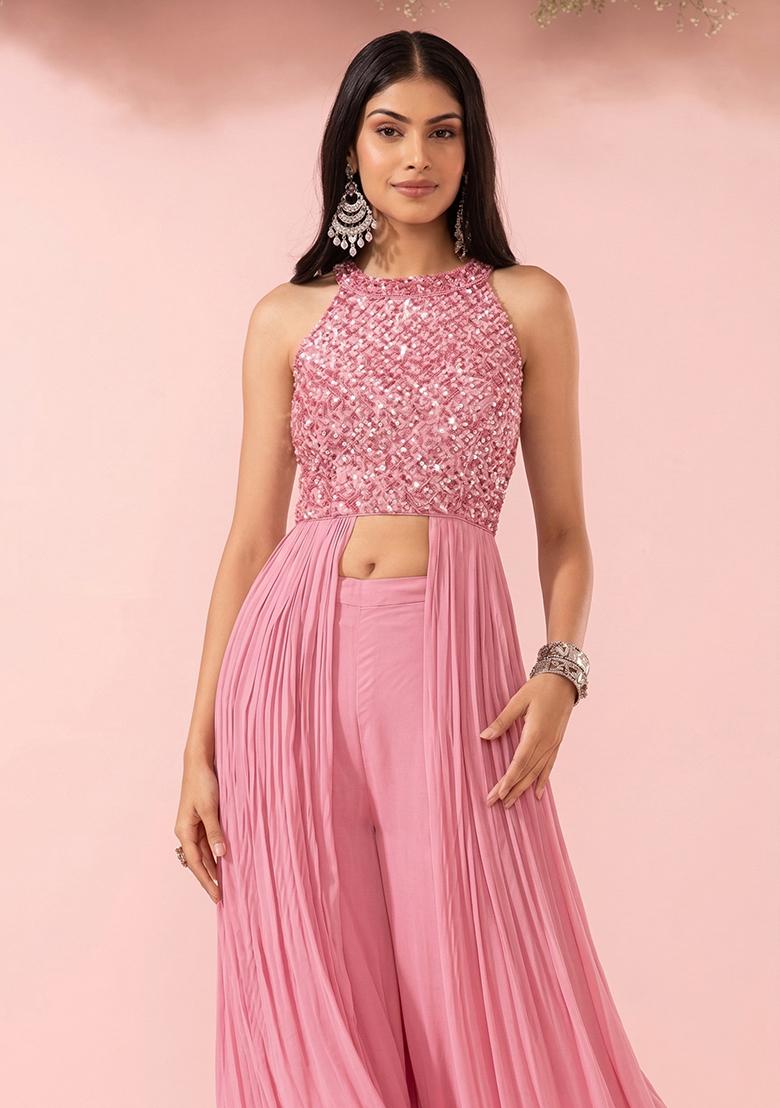 Candy Pink Embellished Designer Fusion Set - Indya