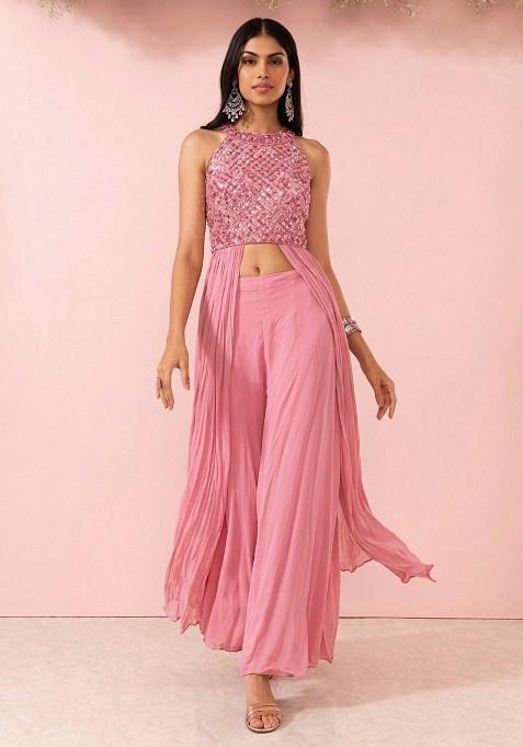 Candy Pink Embellished Designer Fusion Set