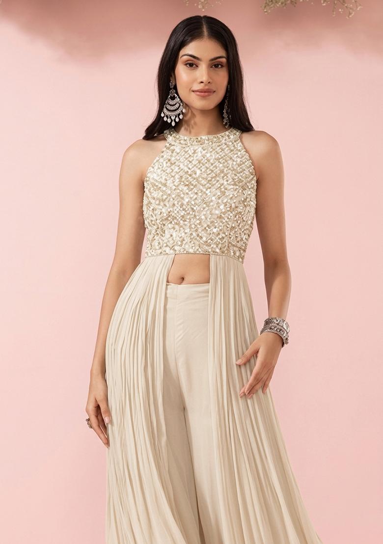 Off White Embellished Designer Fusion Set - Indya
