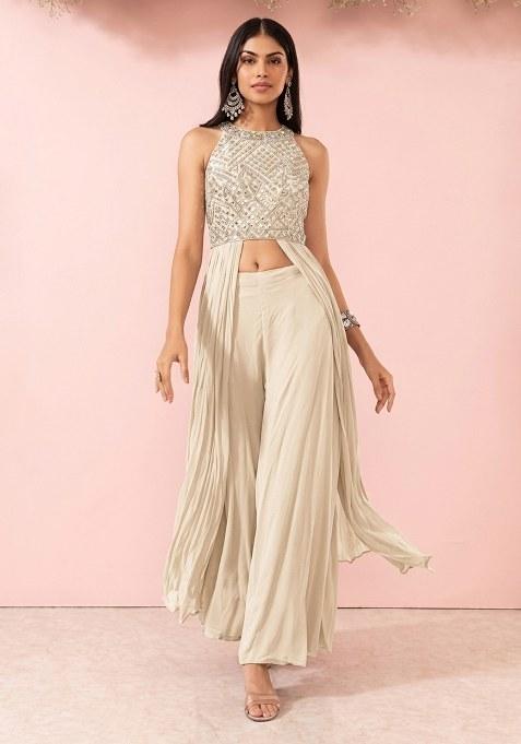 Off White  Embellished Designer Fusion Set