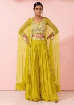 Yellow Embellished Designer Fusion Set