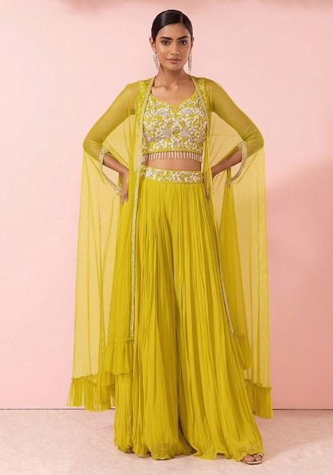 Yellow Embellished Designer Fusion Set
