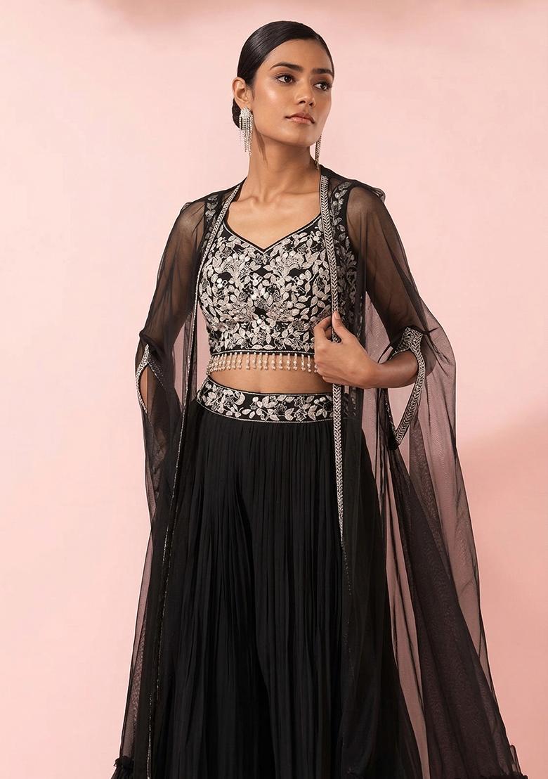 Black Embellished Designer Fusion Set - Indya
