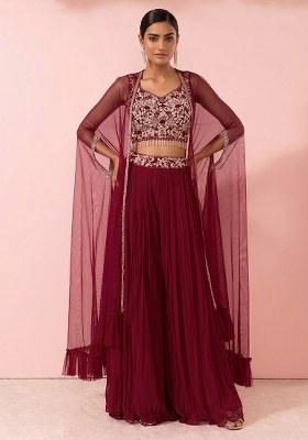 Blood Red Embellished Designer Fusion Set