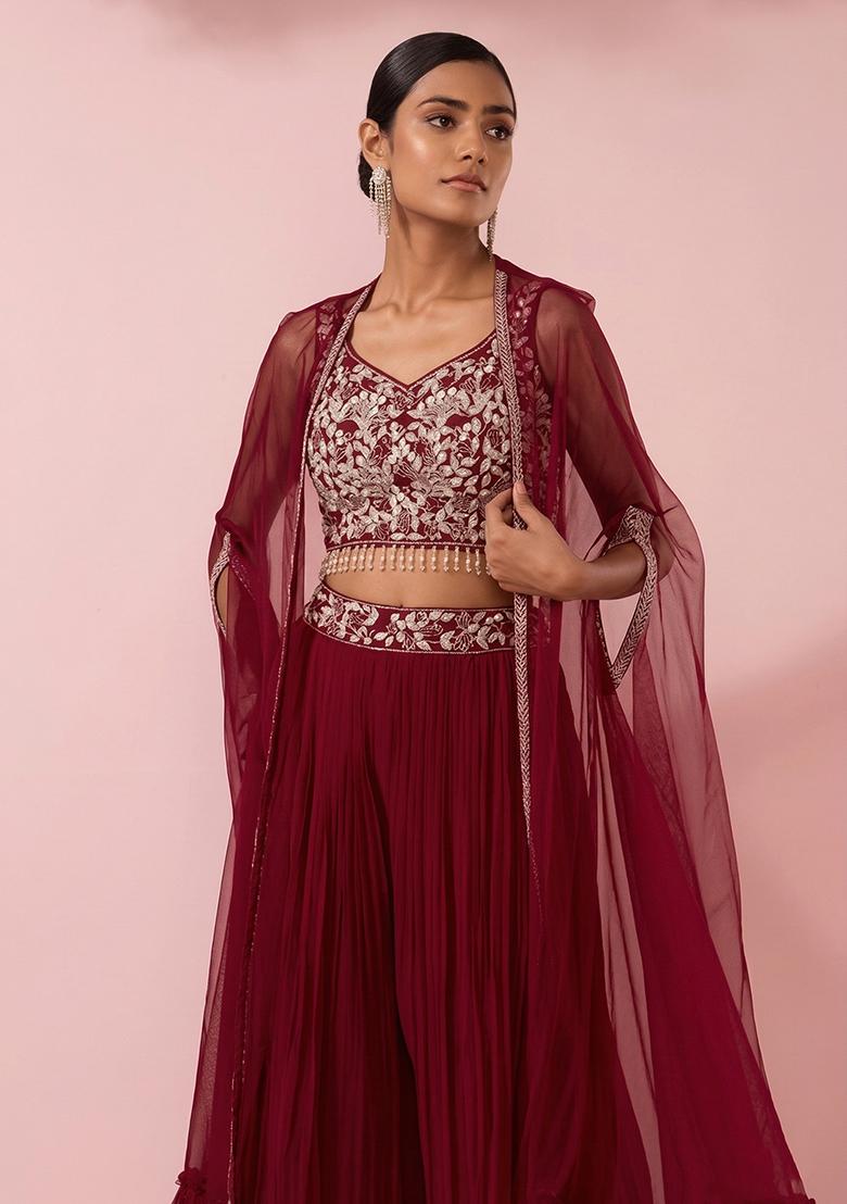 Blood Red Embellished Designer Fusion Set - Indya