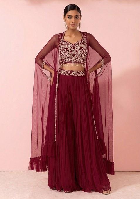 Blood Red Embellished Designer Fusion Set