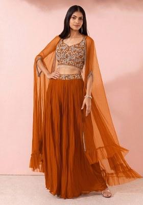Orange Pepper Embellished Designer Fusion Set