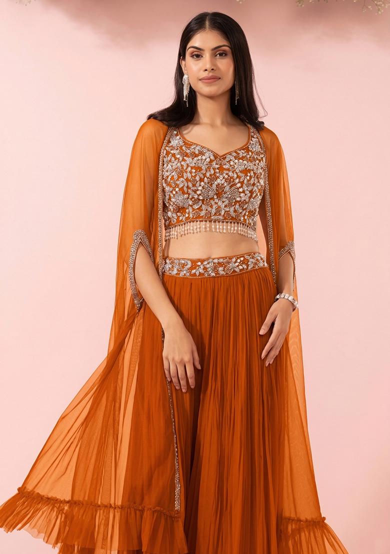 Orange Pepper Embellished Designer Fusion Set - Indya