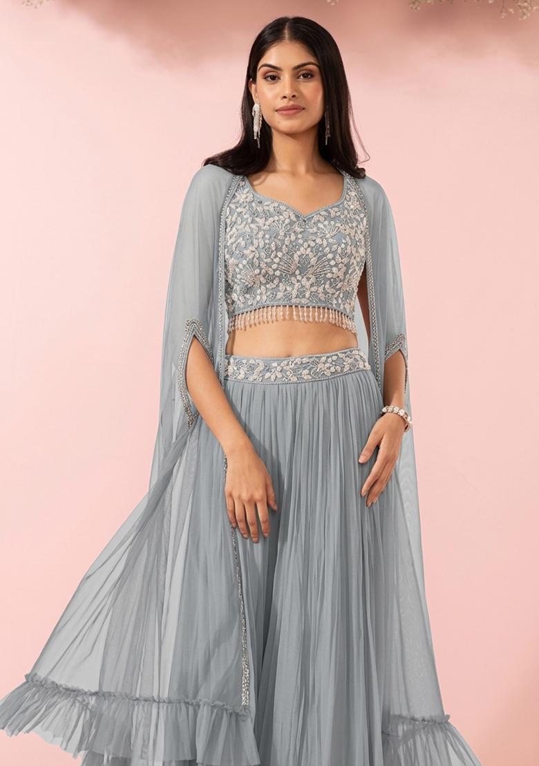 Grey Embellished Designer Fusion Set - Indya
